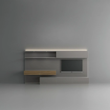 Parete Attrezzata Abacus Grigio Artico in vetro e noce di Rimadesio