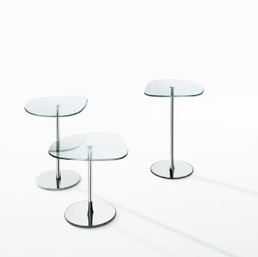 Tavolino Mixit Glass con piano in cristallo temperato e base in acciaio di Desalto