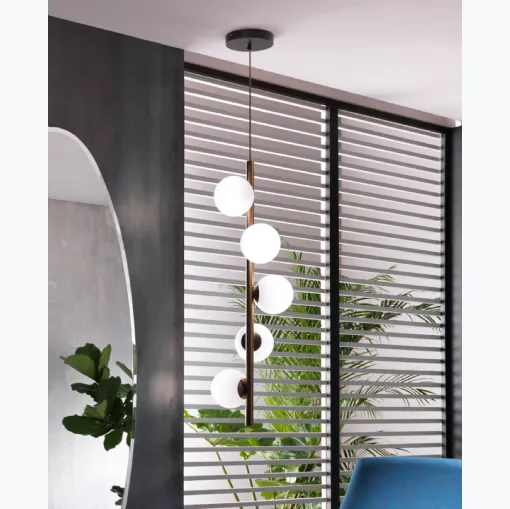 Lampada a sospensione Twist SV5 in metallo con bulbi in vetro bianco satinato di Riflessi