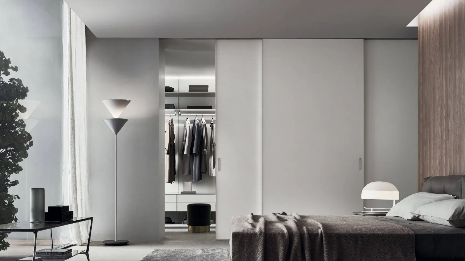 Porta per interni scorrevole Graphis Light in vetro Latte Bianco opaco di Rimadesio