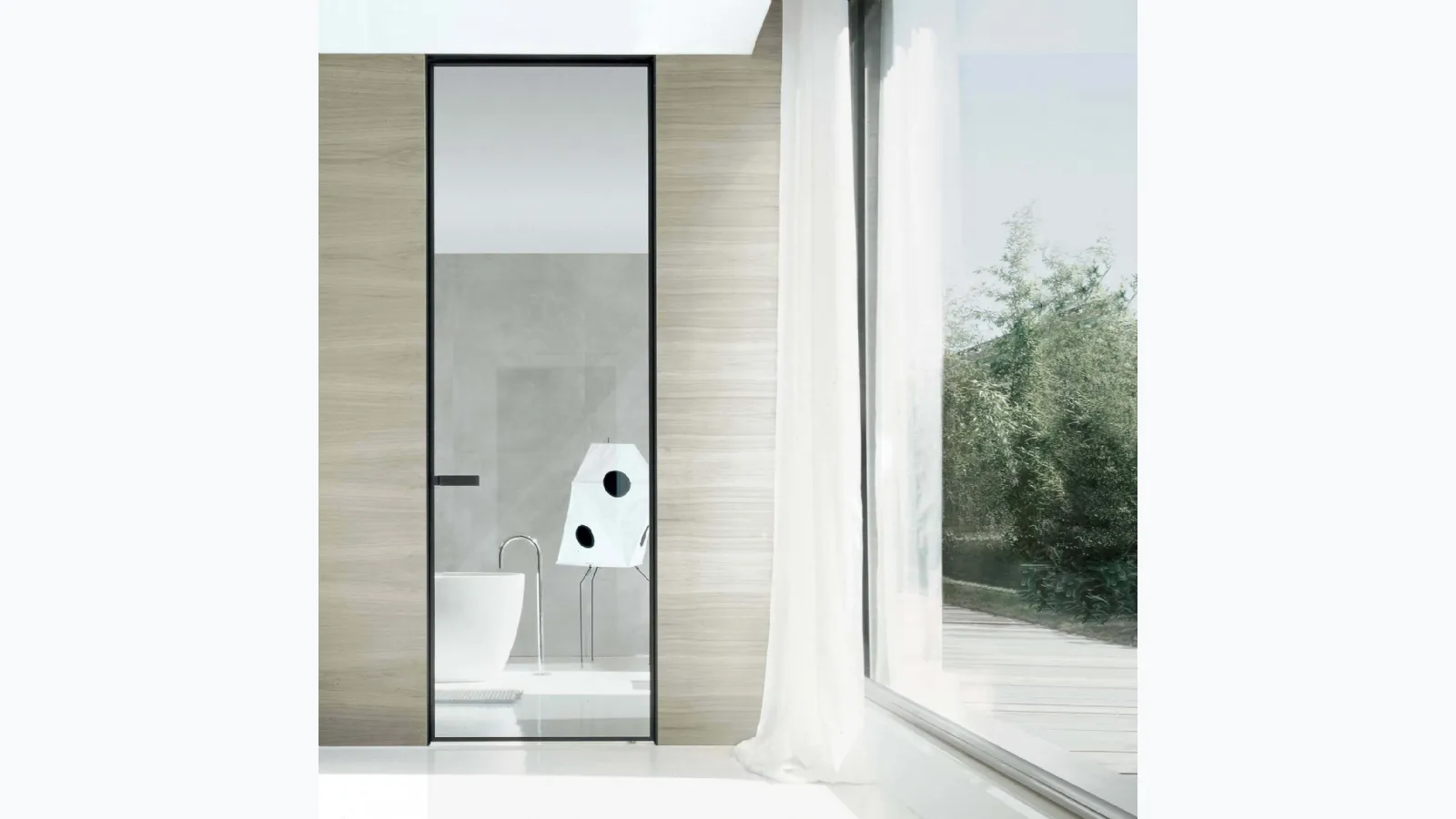 Porta a battente con chiusura magnetica per interni in vetro Grigio trasparente Vela di Rimadesio