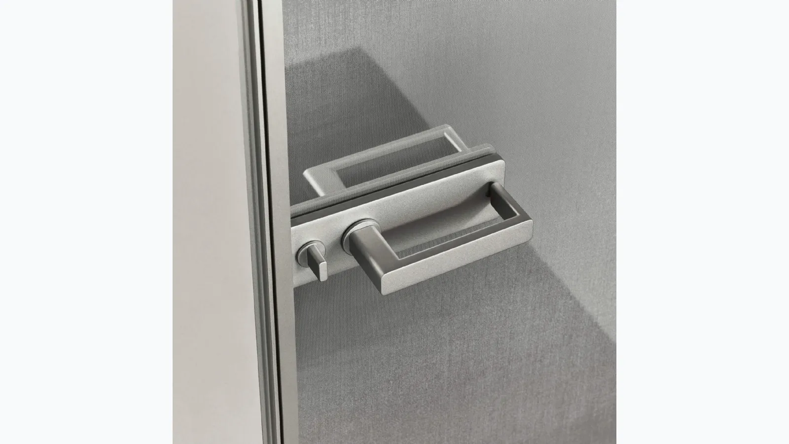Porta a battente per interni Zen in Vetro rete alluminio e telaio in metallo finitura Platino di Rimadesio