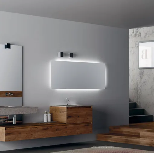 Mobile da Bagno sospeso in listoni di parquet e top con lavabo integrato in pietra 360Gradi 02 di Altamarea