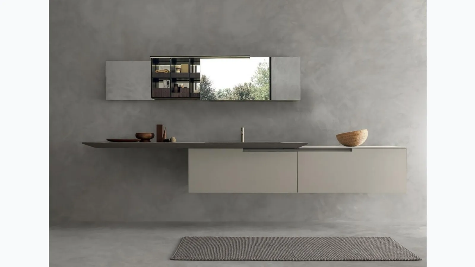 Mobile da Bagno sospeso laccato opaco Beige con top in gres Cross di Modulnova bagni