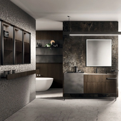 Mobile da Bagno a terra Lympha 02 in rovere e laccato ossidato di Arrital