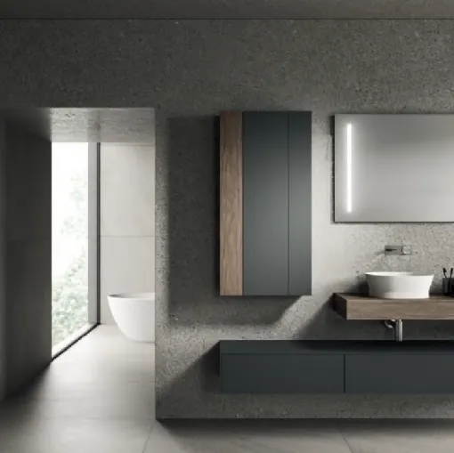 Mobile da Bagno Modo Project 06 in laccato Sand Grigio e laminato Noce Savoia di Altamarea