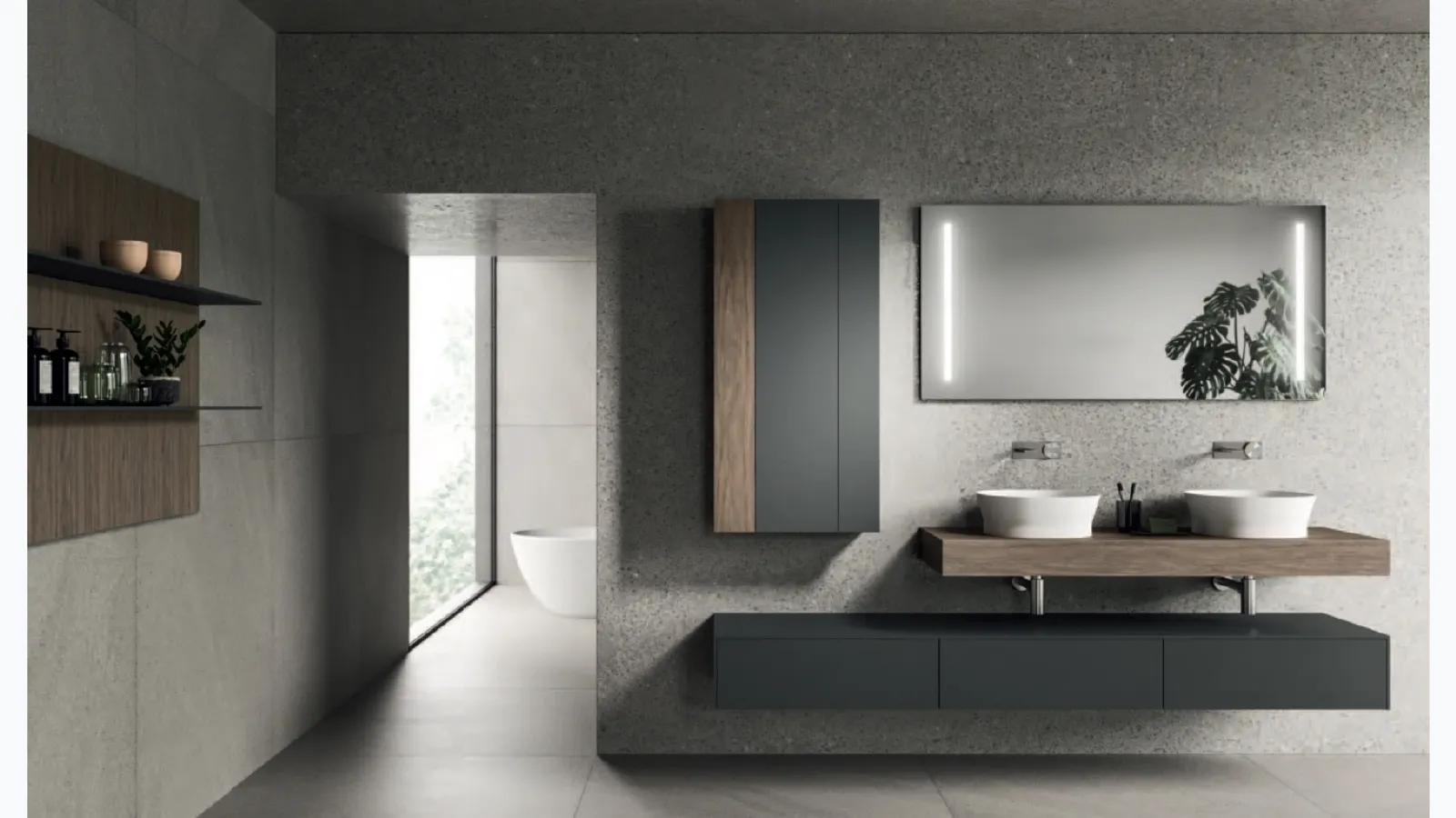 Mobile da Bagno Modo Project 07 in laccato Sand Grigio e laminato Noce Savoia di Altamarea