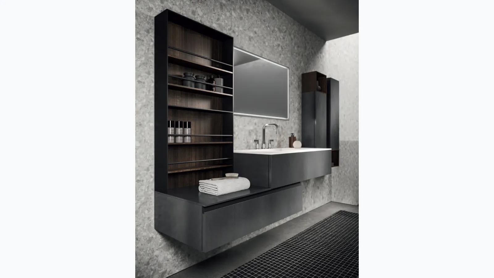 Mobile da Bagno Modo Project 09 in laccato ossido Piombo e Eucalipto termocotto di Altamarea