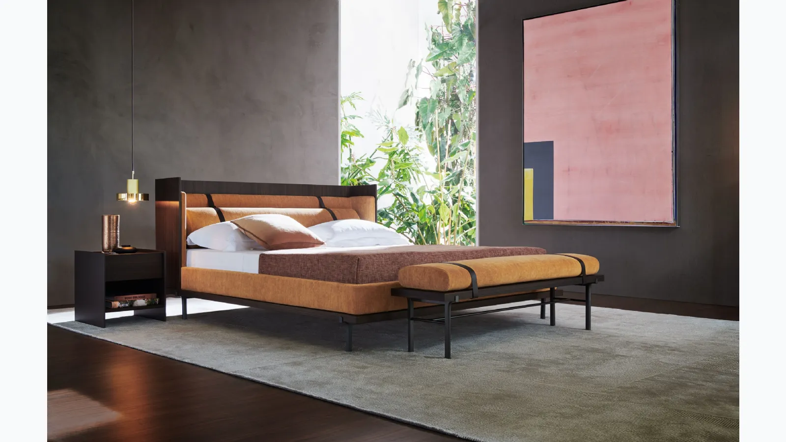 Letto in tessuto imbottito con testiera Twelve AM di Molteni & C