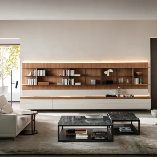 Libreria sospesa in legno e laccato opaco Grid 01 di Molteni & C