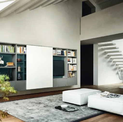 Libreria con vano porta TV Modo M6C76 in laccato opaco di Sangiacomo