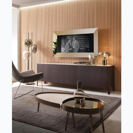 Madia Cross finitura Rovere Coke termotrattato con top in ceramica di Riflessi