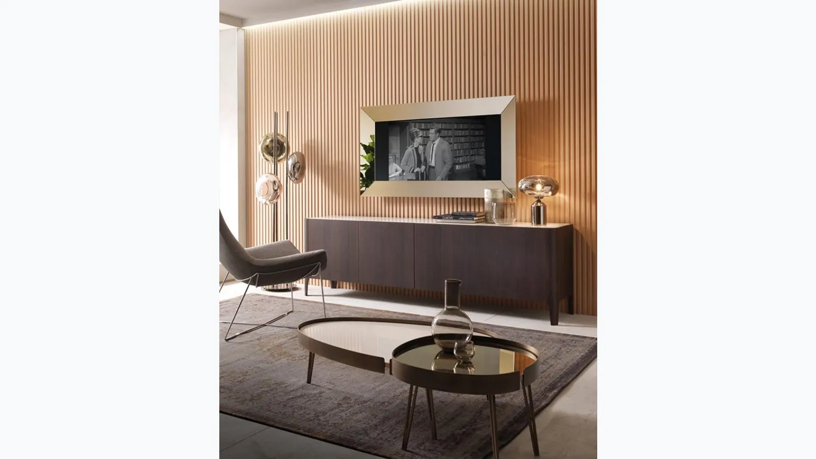 Madia Cross finitura Rovere Coke termotrattato con top in ceramica di Riflessi