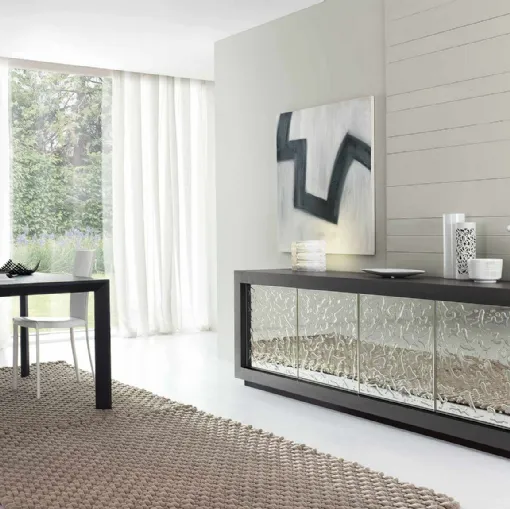 Madia Picasso P12 Cristallo in Rovere Coke con ante in cristallo a specchio e resina trasparente di Riflessi