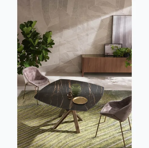 Tavolo allungabile Square con top in ceramica e base in alluminio verniciato di Riflessi