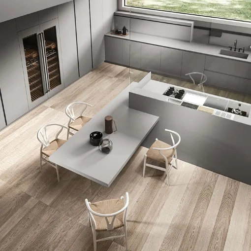 Cucina Design con isola e penisola in Fenix grigio Ak 04 03 di Arrital