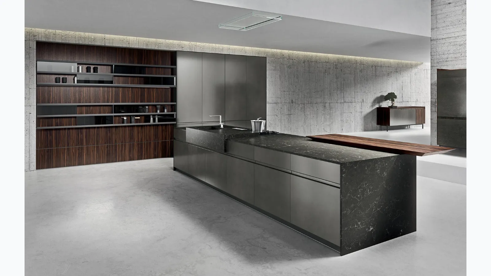 Cucina Design lineare in laccato ossidato acciaio con top in gres Ak 05 TailorMade 01 di Arrital