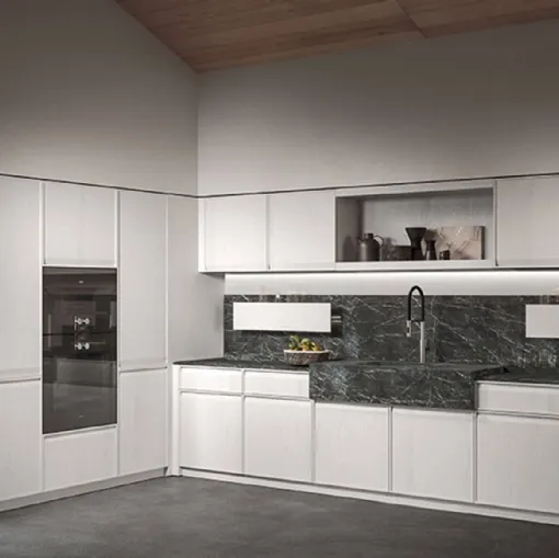 Cucina Design angolare in castagno spazzolato con top in marmo grigio Ak 07 04 di Arrital