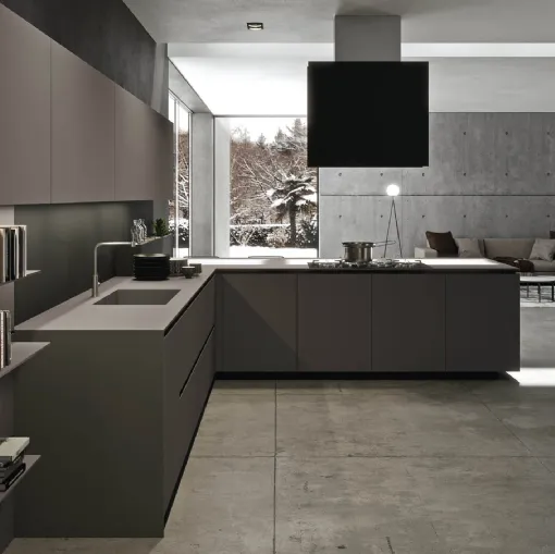 Cucina Design angolare in Fenix grigio Londra Ak Project 09 di Arrital
