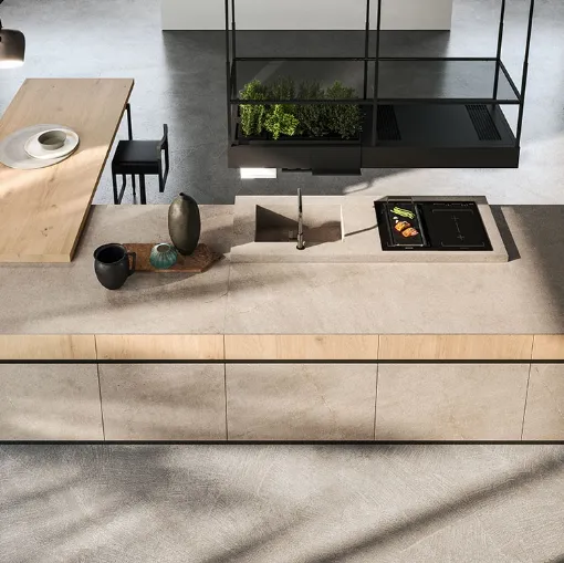 Cucina Design in gres e rovere antico biondo con penisola Ak 04 01 di Arrital