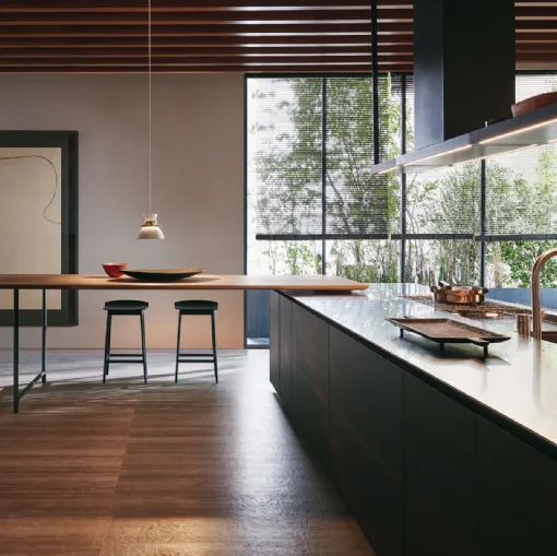 Cucina Design con penisola HiLine Frame Door in Eucalipto con top in acciaio inox di Dada