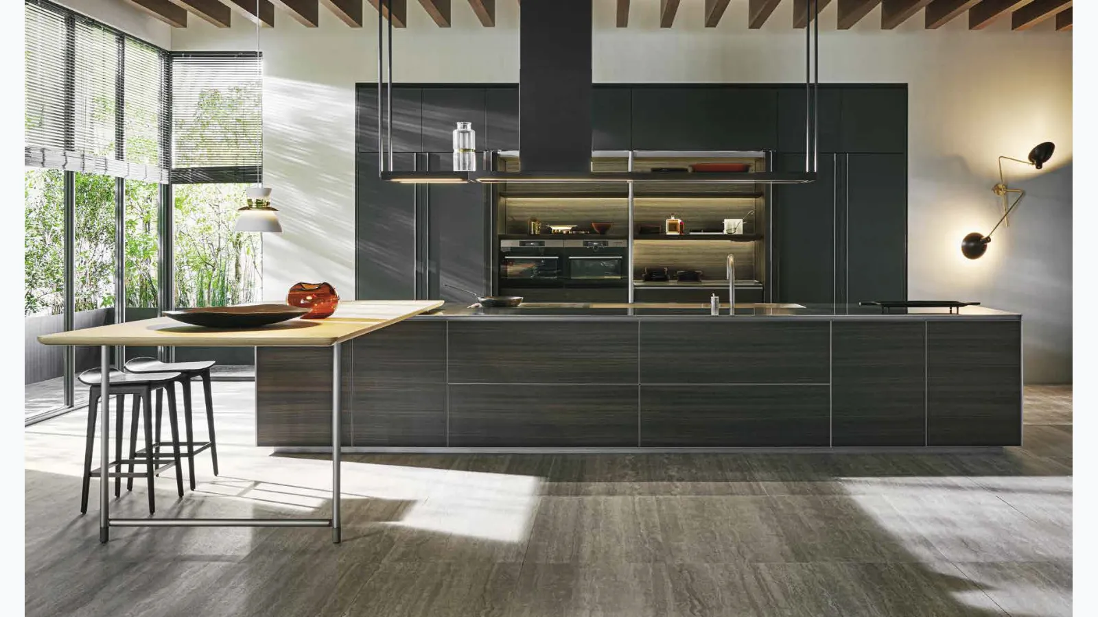 Cucina Design HiLine Frame Door in Eucalipto con penisola di Dada