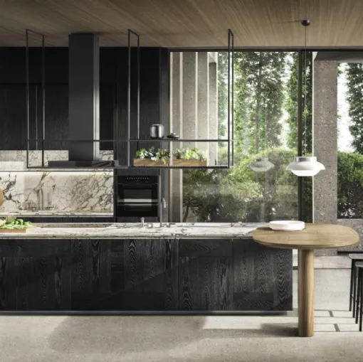 Cucina Design lineare Intersection in Rovere Nero con top in marmo di Dada