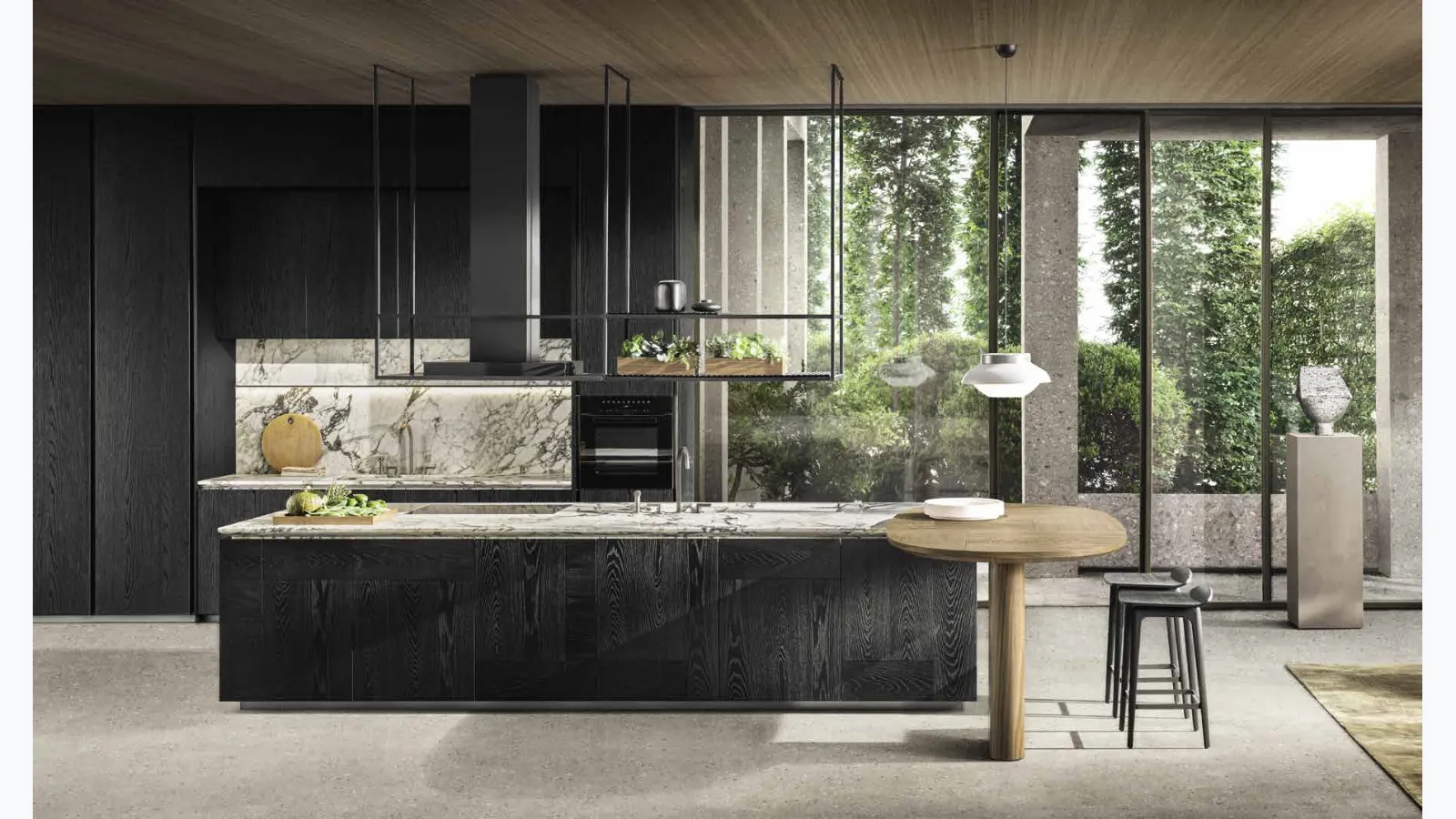 Cucina Design lineare Intersection in Rovere Nero con top in marmo di Dada