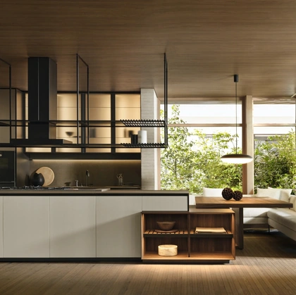 Cucina Design con isola Prime in laccato Peltro di Molteni & C