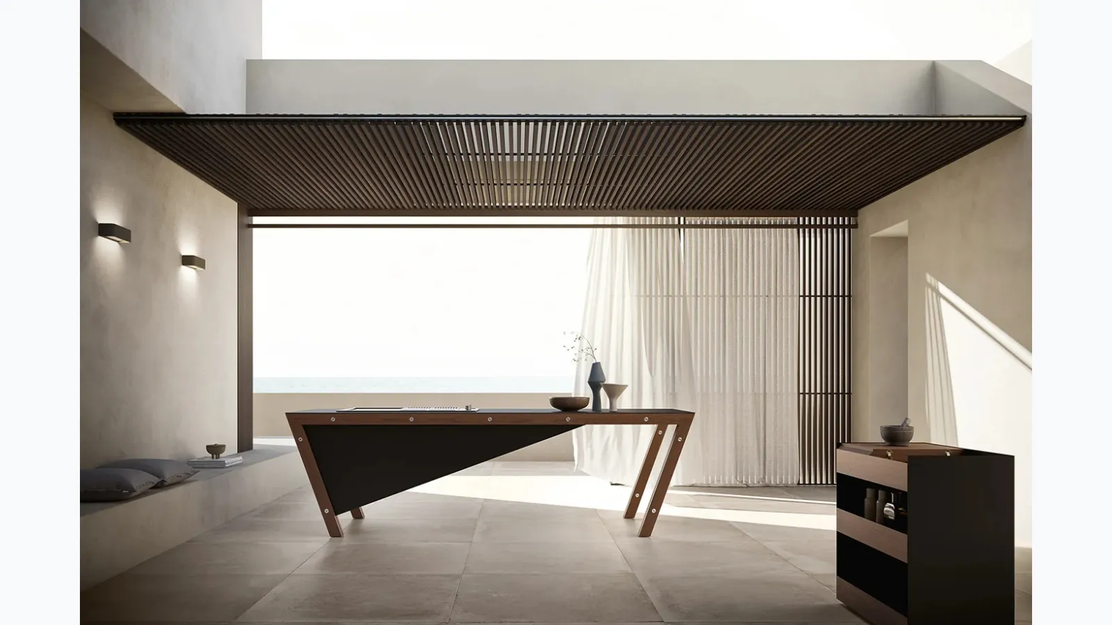 Cucina Design a isola in acciaio e legno con top in gres Project 07 di Modulnova
