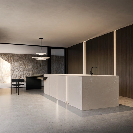 Cucina Design con isola Vertical Gold Pearl di Modulnova