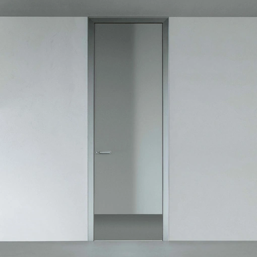 Porta per interni Link+ in vetro grigio cenere con telaio in alluminio di Rimadesio