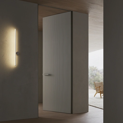 Porta per interni a filo muro Moon Lino Sahara di Rimadesio
