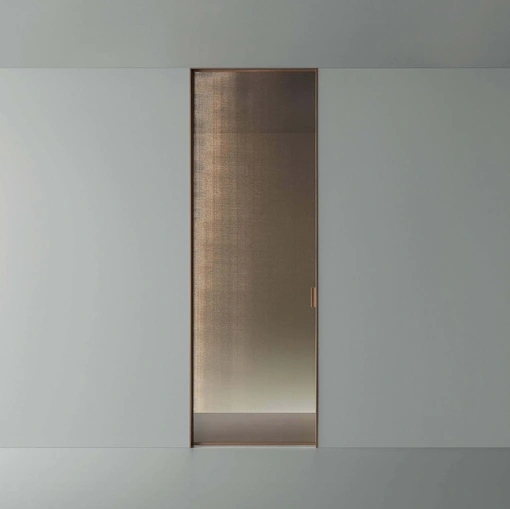 Porta per interni scorrevole Vela in vetro rete bronzo di Rimadesio